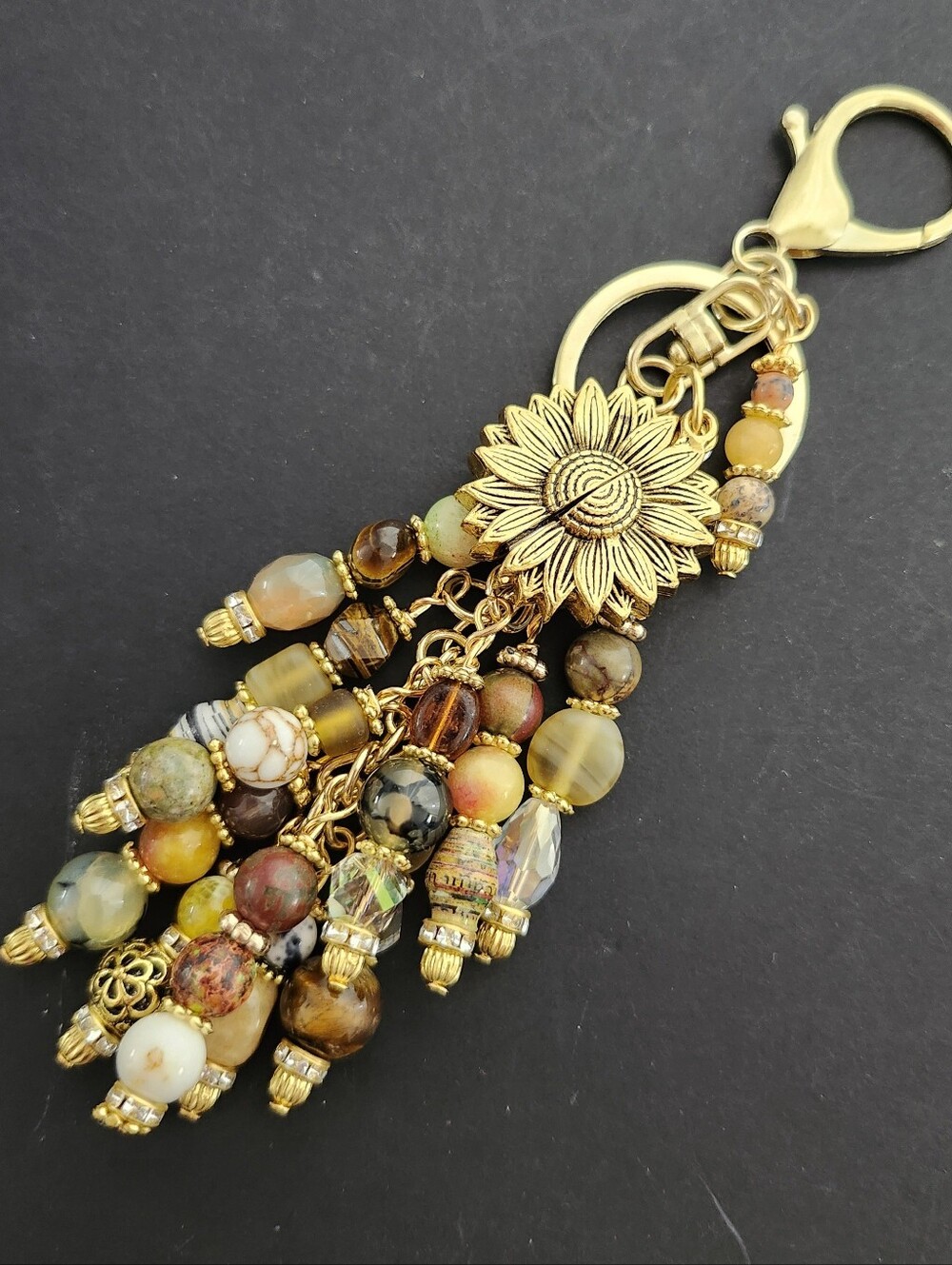 Sunflower Motivational Purse Charm Cats Eye Granite Dragon Agate Handcrafted